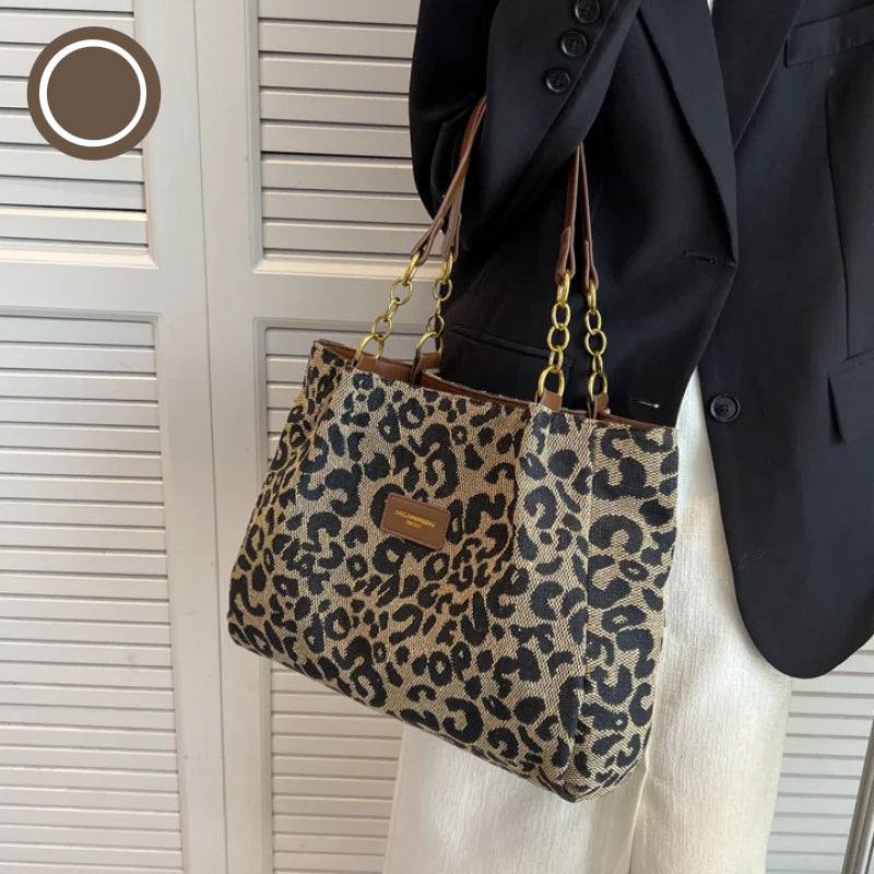 Women's Tote Bag With Leopard Print Canvas
