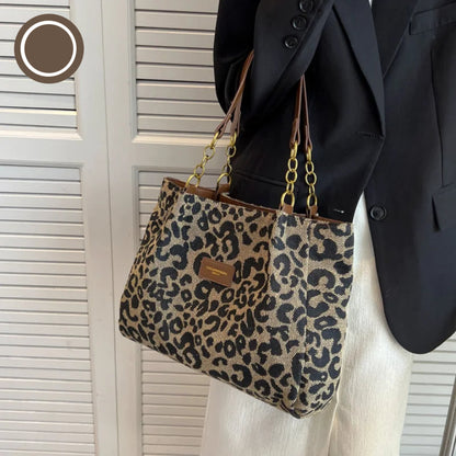 Women's Tote Bag With Leopard Print Canvas