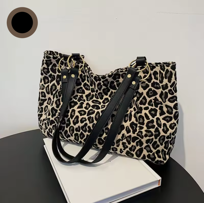 Women's Tote Bag With Leopard Print Canvas