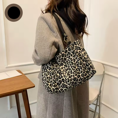 Women's Tote Bag With Leopard Print Canvas