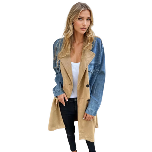 Women's Trench Coat Two-Tone Denim Style