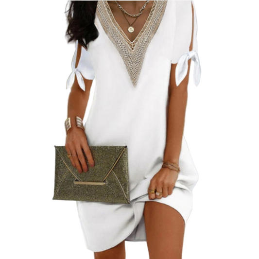 Women's tunic dress V-Ausschnitt with Bindeärmels