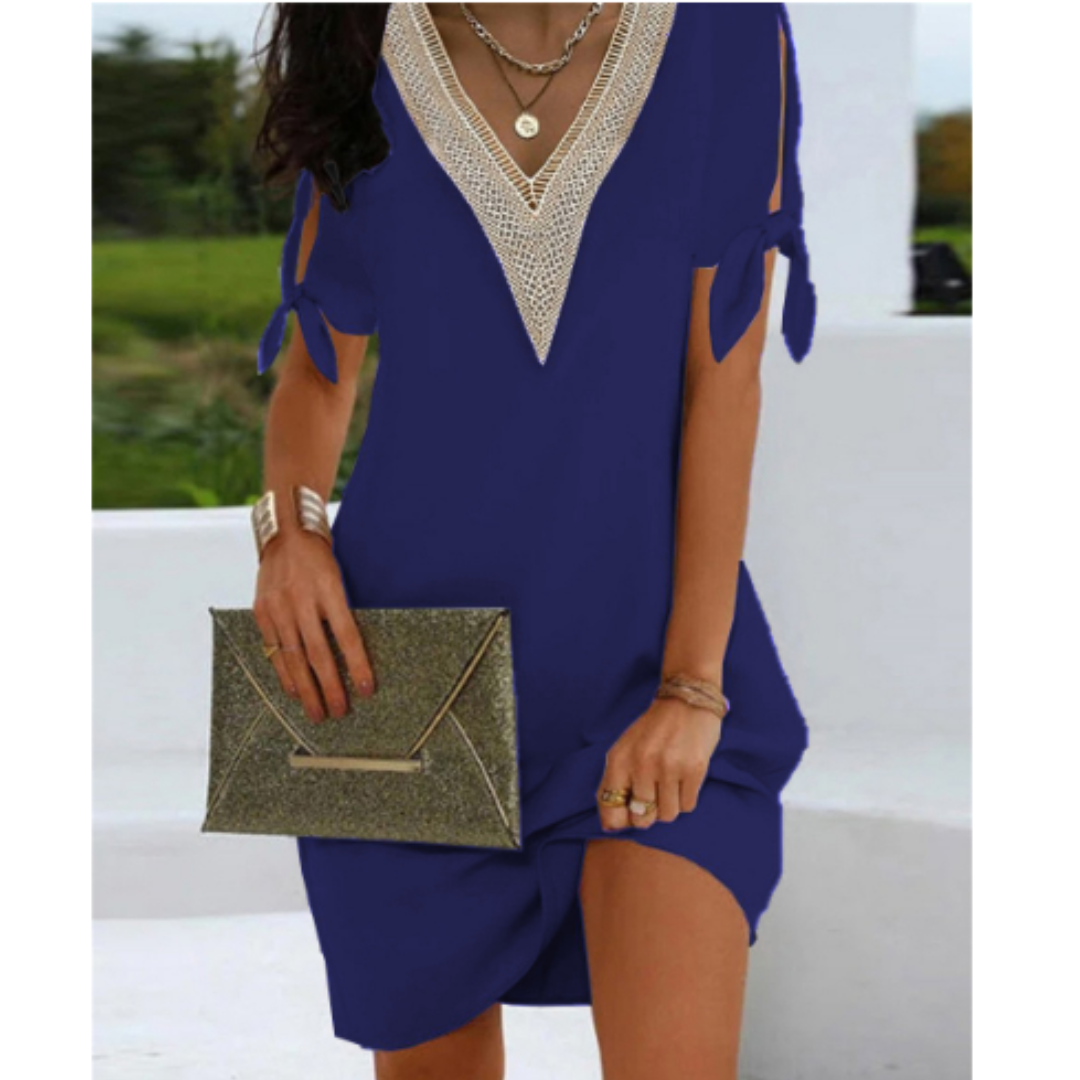 Women's tunic dress V-Ausschnitt with Bindeärmels