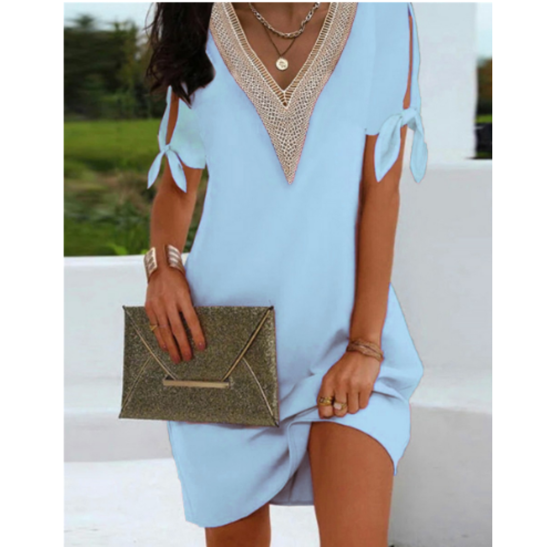 Women's tunic dress V-Ausschnitt with Bindeärmels