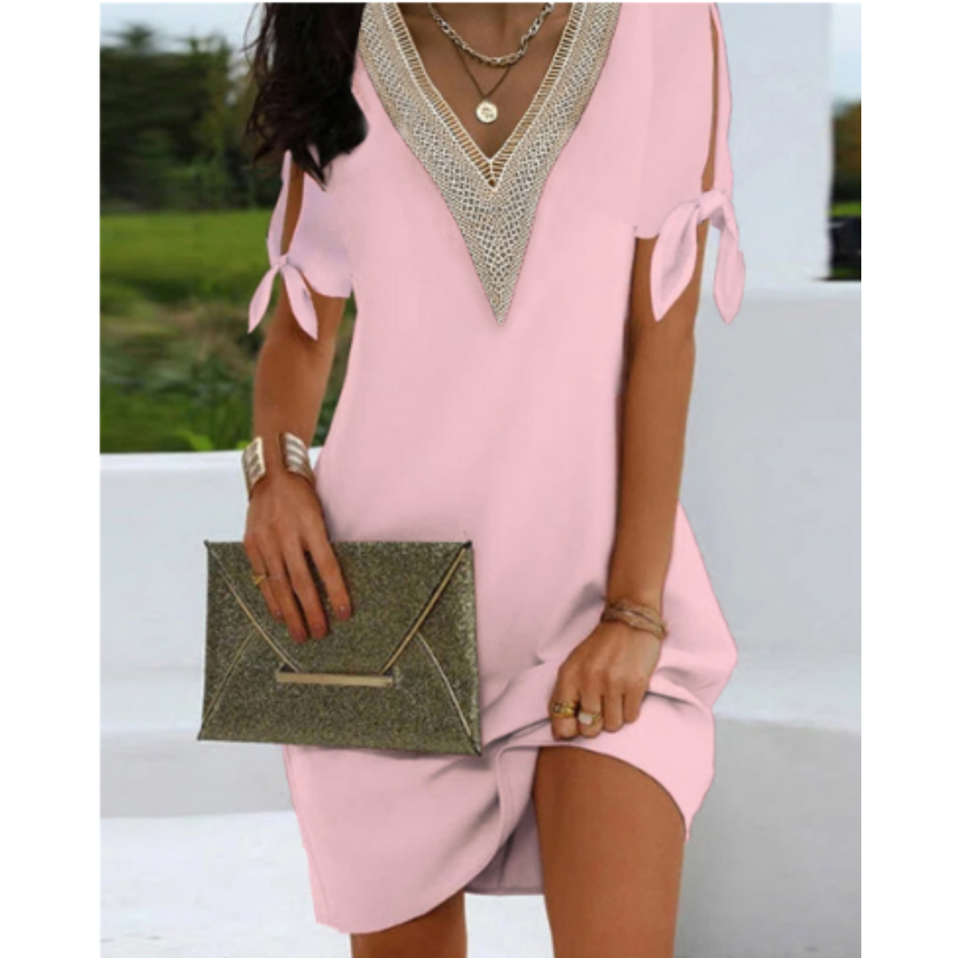 Women's tunic dress V-Ausschnitt with Bindeärmels