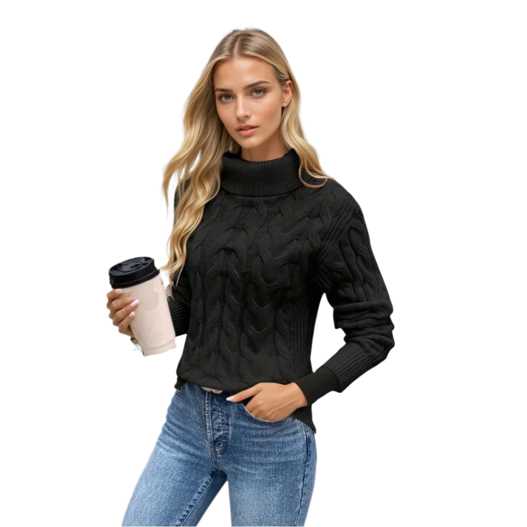 Women's Turtleneck Sweater Cable Knit Design