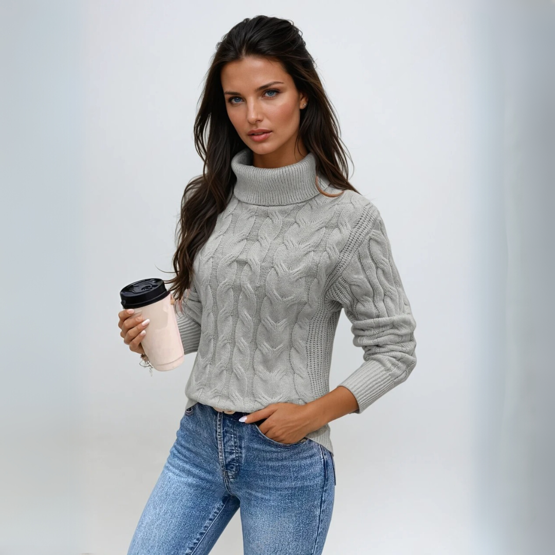 Women's Turtleneck Sweater Cable Knit Design