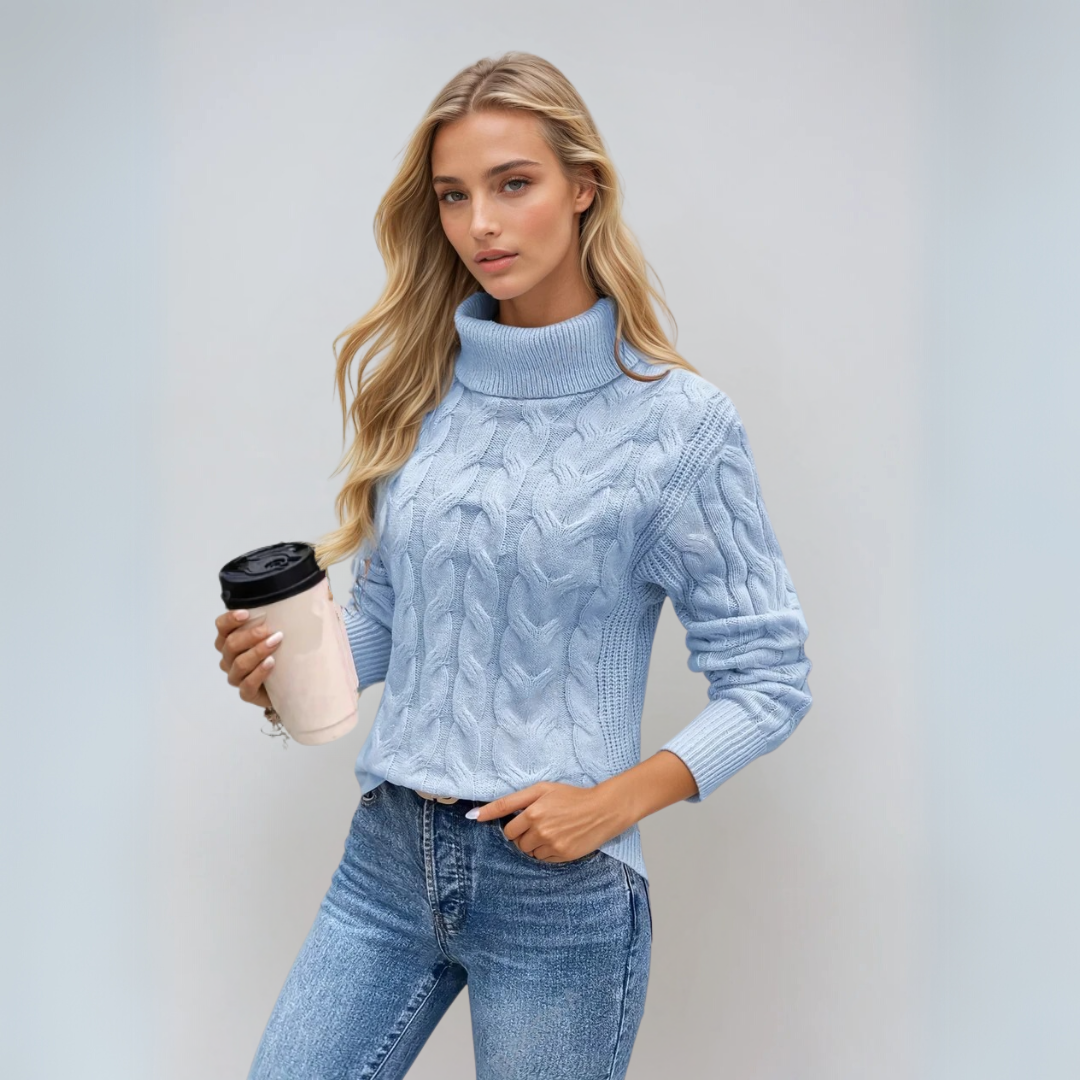 Women's Turtleneck Sweater Cable Knit Design