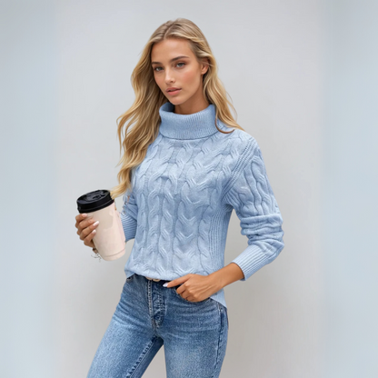 Women's Turtleneck Sweater Cable Knit Design