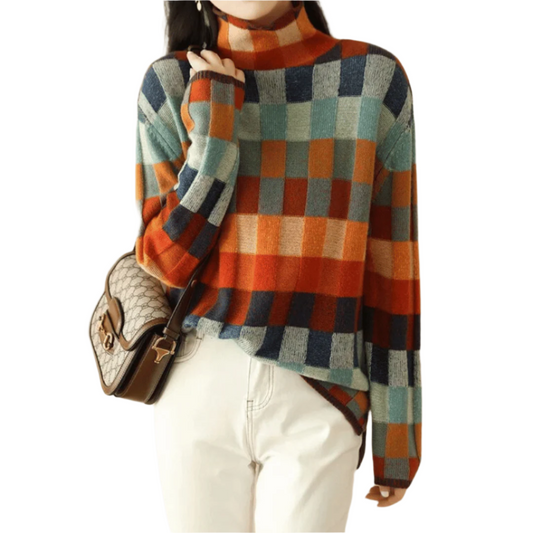 Women's Turtleneck Sweater Patchwork Style