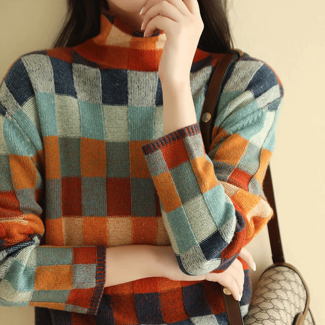 Women's Turtleneck Sweater Patchwork Style