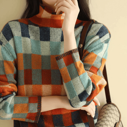 Women's Turtleneck Sweater Patchwork Style