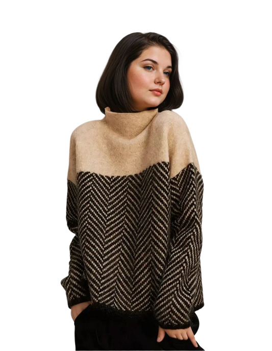 Women's Turtleneck Sweater Patterned Soft Material
