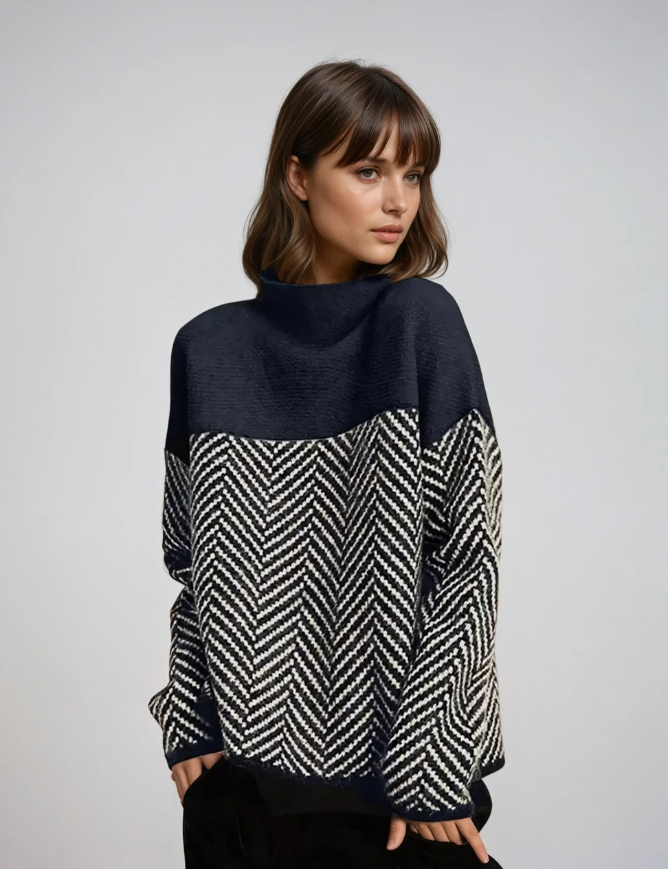 Women's Turtleneck Sweater Patterned Soft Material