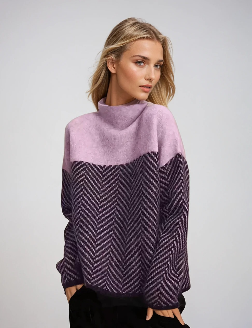 Women's Turtleneck Sweater Patterned Soft Material
