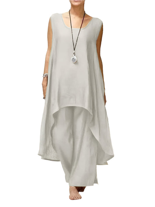 Women's Two-Piece Set Irregular Sleeveless Wide Pants