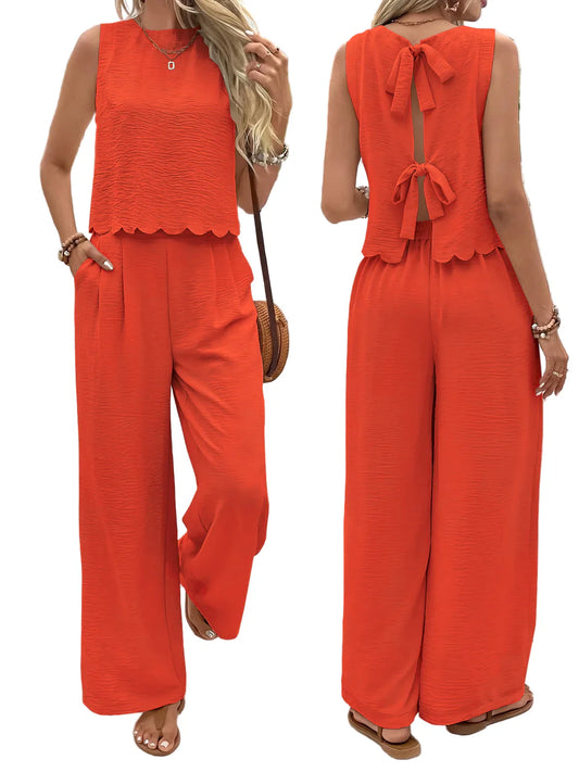 Women's Two-Piece Set Sleeveless Top and Pants Casual Summer Outfit