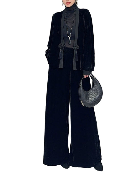 Women's Two-piece Set V-neck Jacket and Wide Leg Trousers