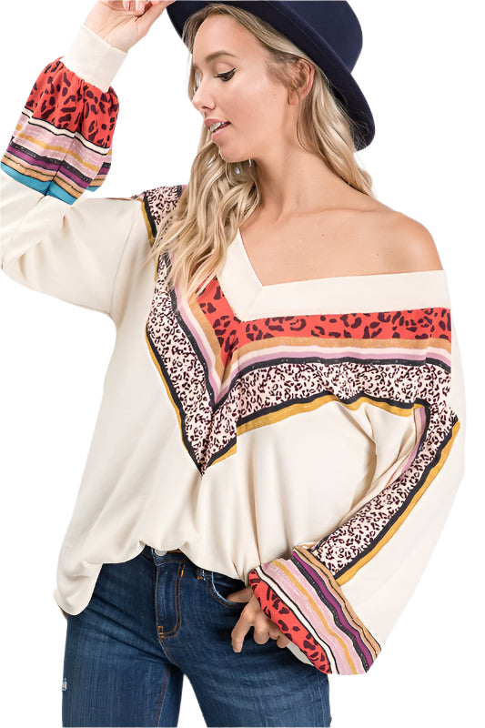 Women's V-neck Blouse Bishop Sleeves