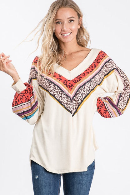 Women's V-neck Blouse Bishop Sleeves