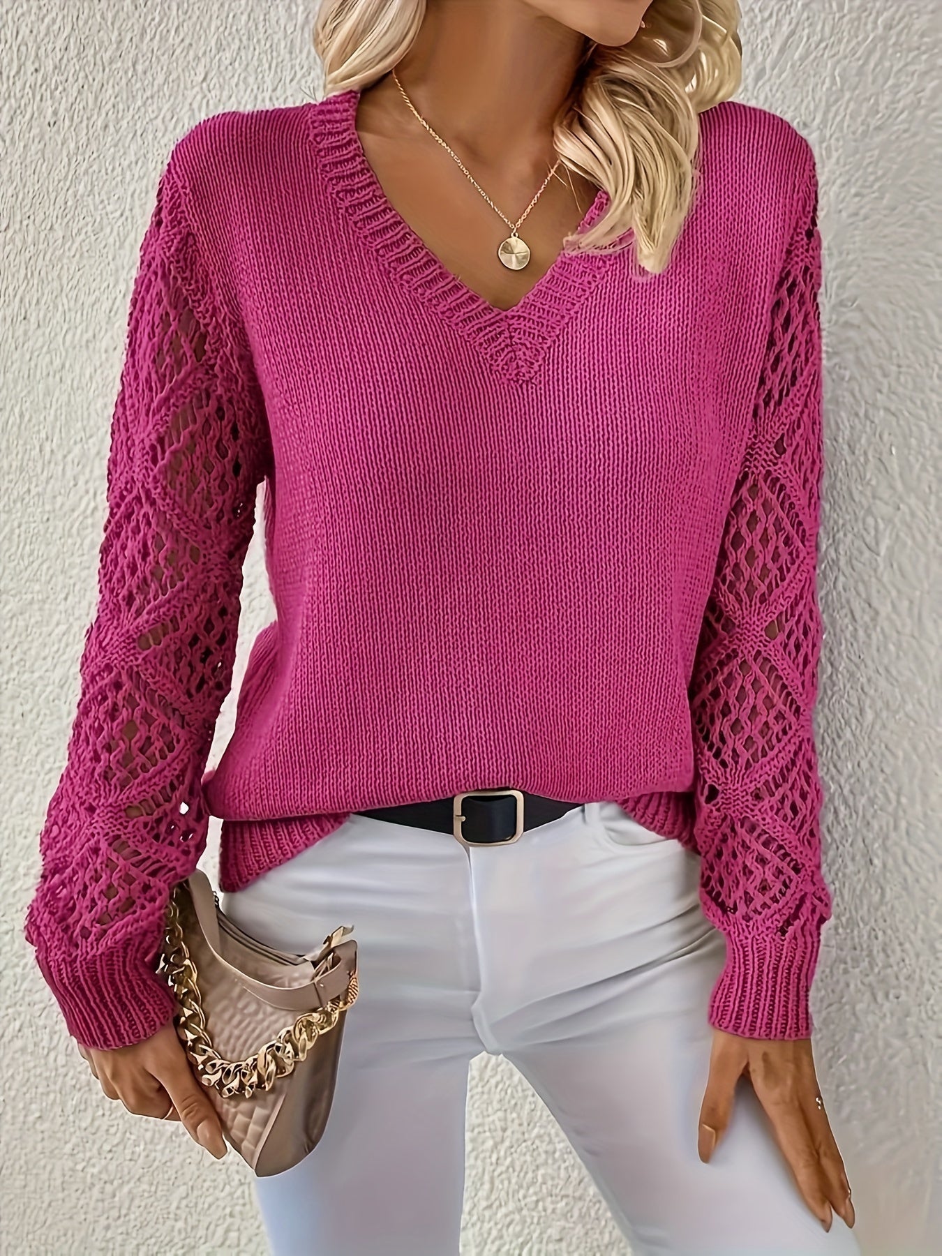 Women's V-Neck Sweater With Cut-Out Details