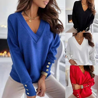 Women's V-Neck Sweater Casual Breathable Cotton Blend