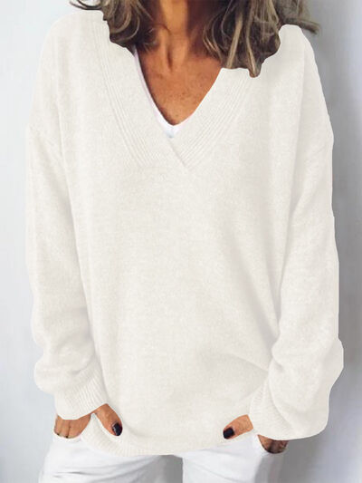 Women's V-Neck Sweater with Lowered Shoulder
