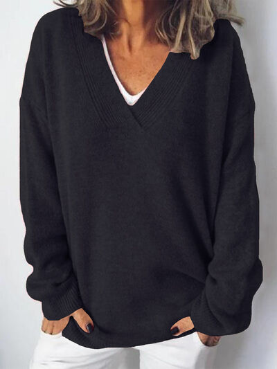 Women's V-Neck Sweater with Lowered Shoulder