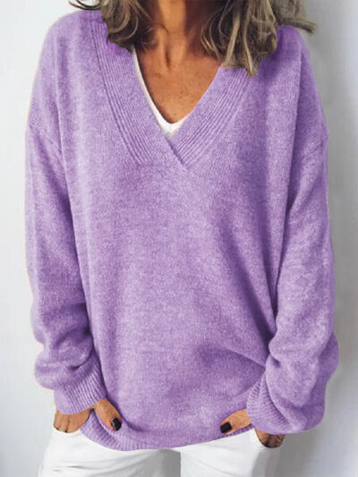 Women's V-Neck Sweater with Lowered Shoulder