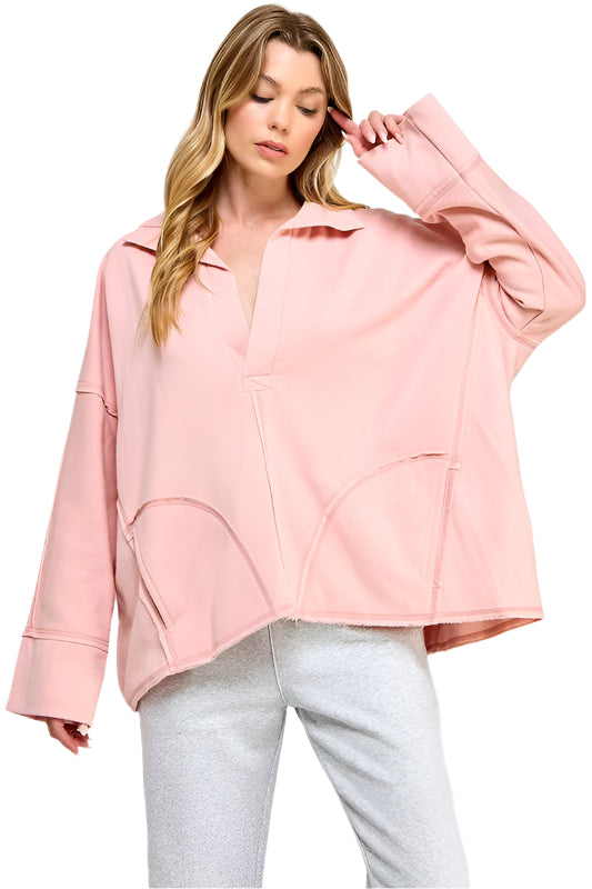 Women's V-neck Pullover with Dolman Sleeves in Soft Breathable Material