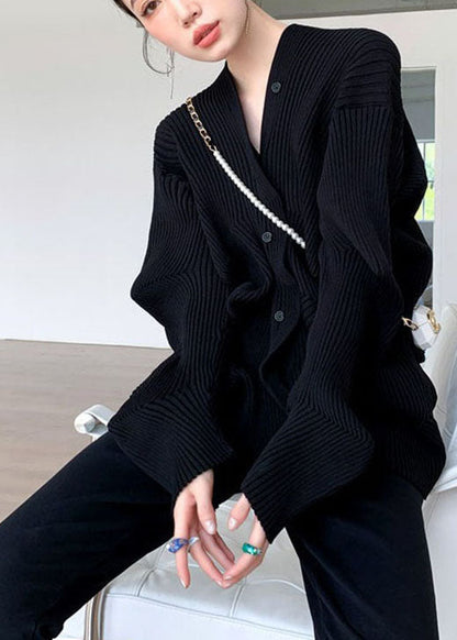 Women's V-neck Sweater with Asymmetric Design