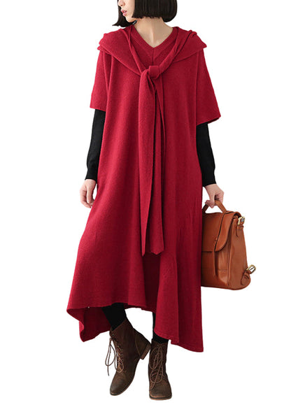 Women's V-neck Sweater Dress with Side Slits