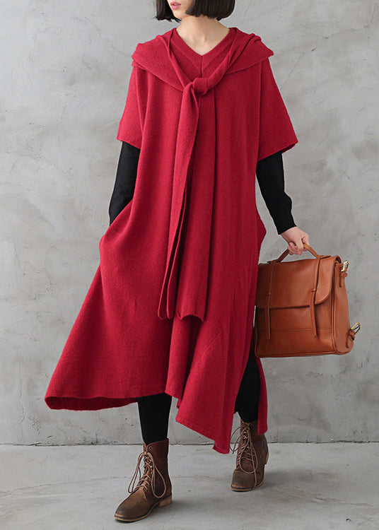 Women's V-neck Sweater Dress with Side Slits