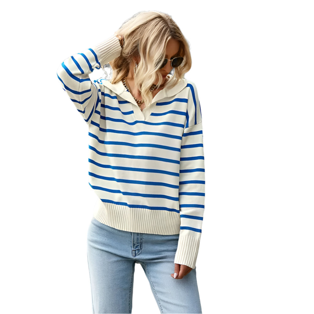 Women's V-neck Sweater with stripe design