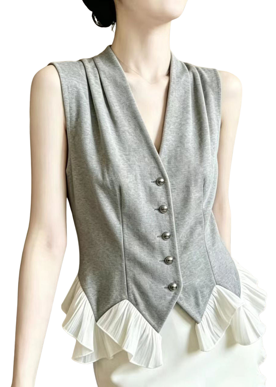 Women's Vest Textured Patchwork Ruffles Summer Style
