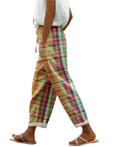 Women's Vintage-Style Trousers with Karomuster