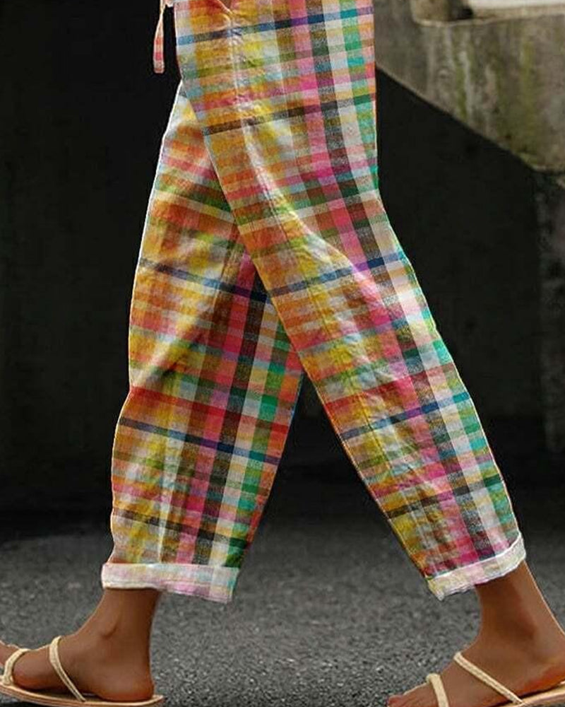 Women's Vintage-Style Trousers with Karomuster