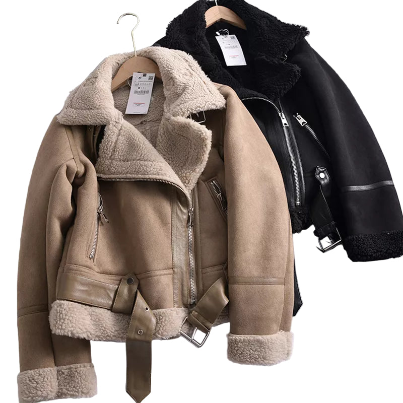 Women's Winter Coat in Suede Look with Unique Design