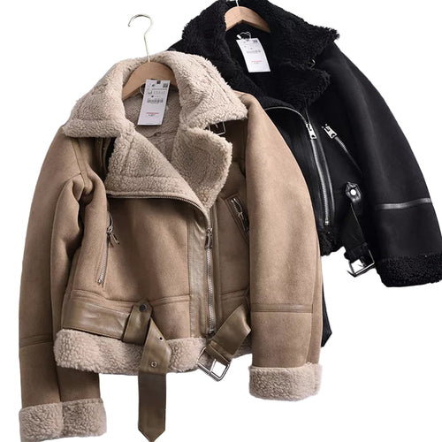 Women's Winter Coat in Suede Look with Unique Design