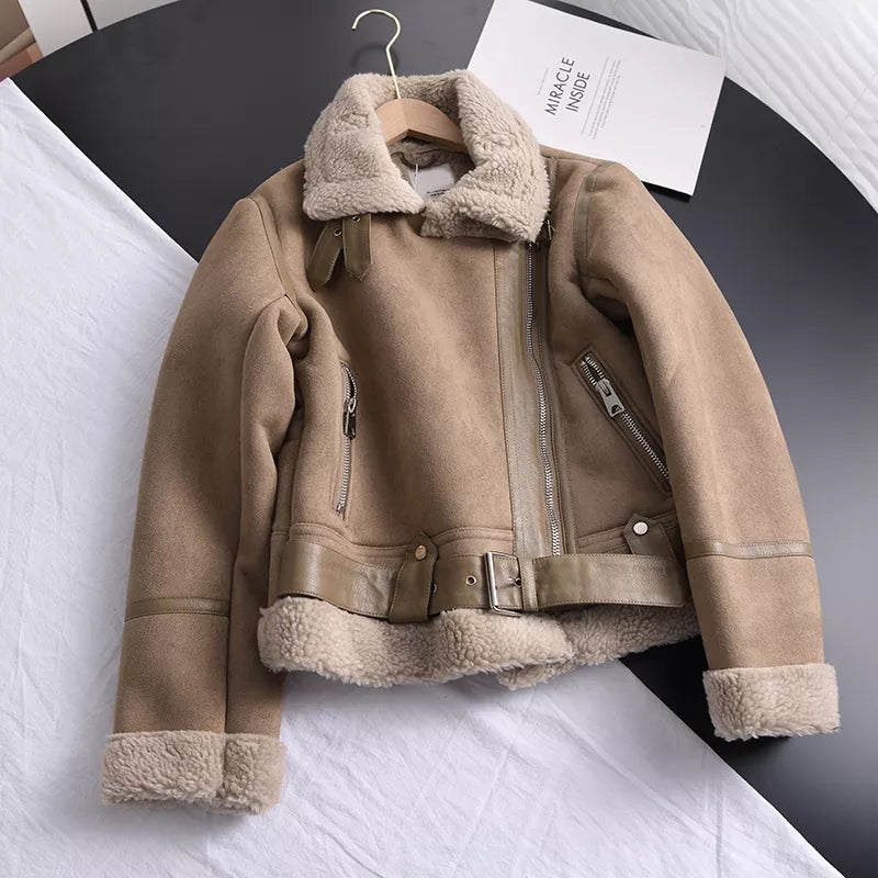 Women's Winter Coat in Suede Look with Unique Design