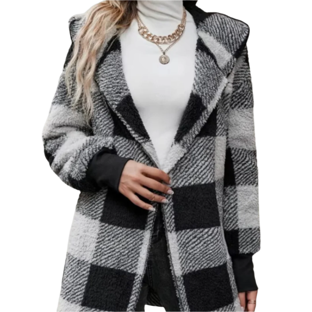Women's Waterproof Cardigan with Checkered Pattern