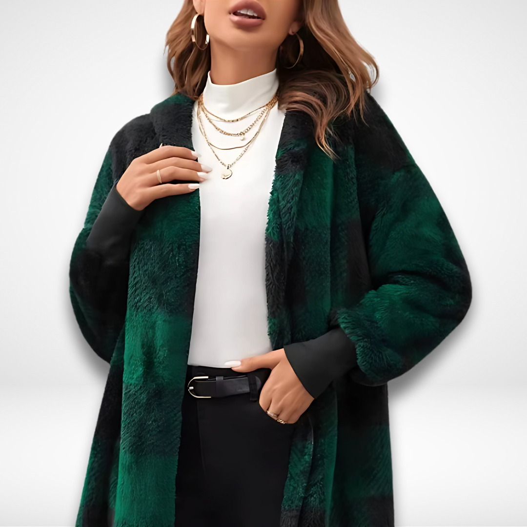 Women's Waterproof Cardigan with Checkered Pattern