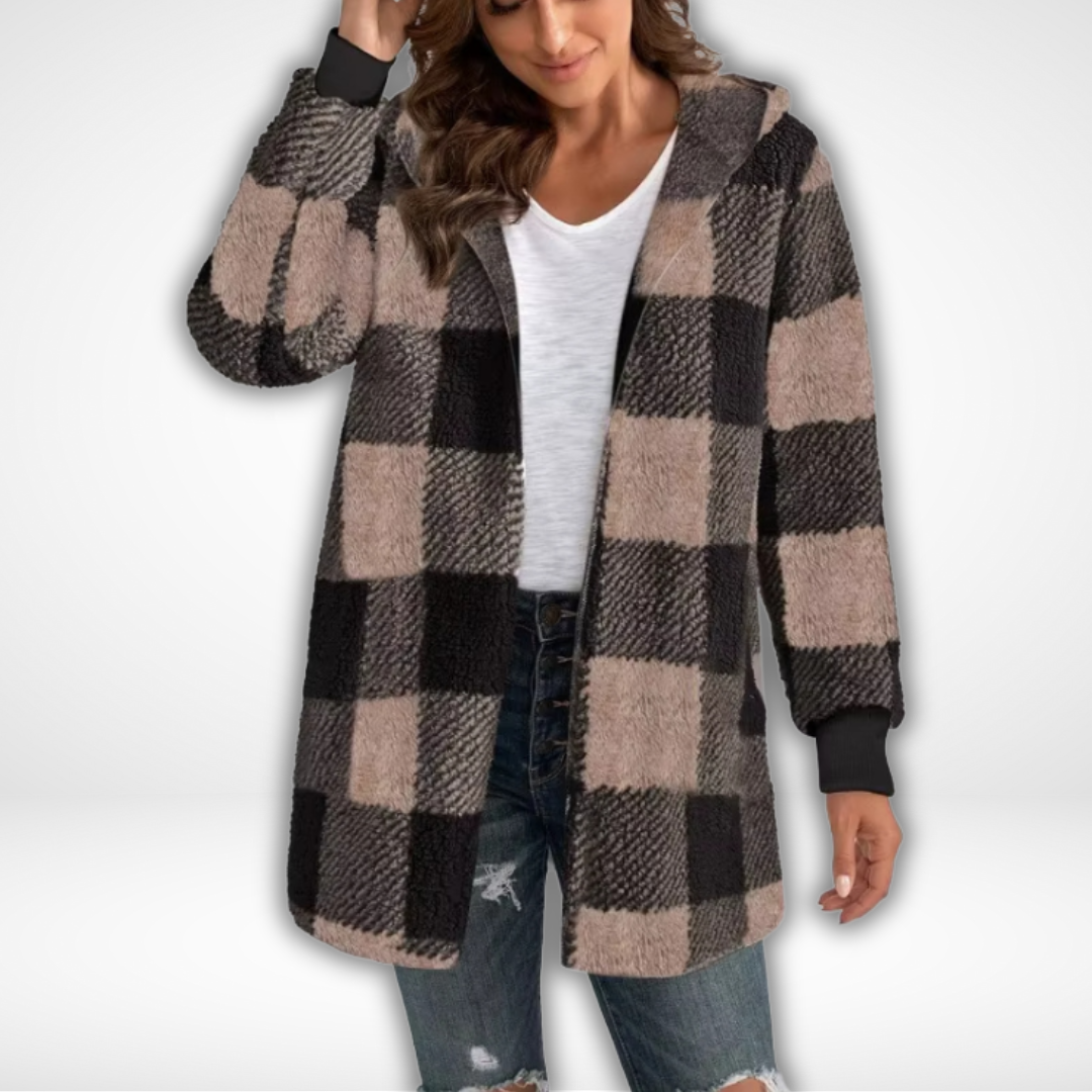 Women's Waterproof Cardigan with Checkered Pattern