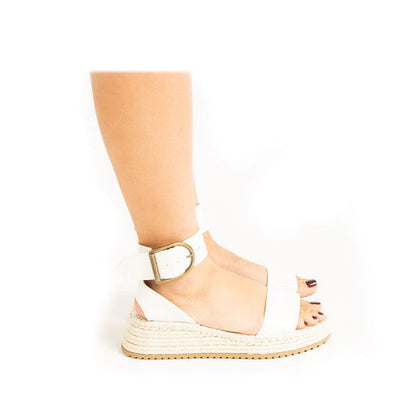Women's Wedge Sandals with Ankle Strap White