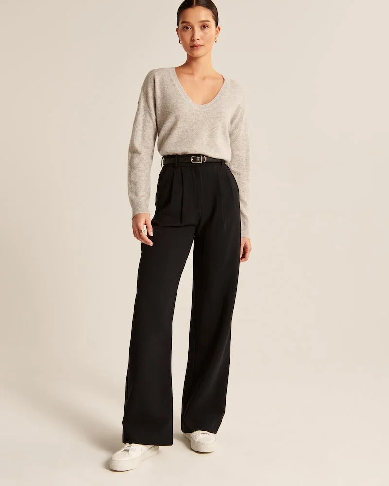 Women's Wide Flared Trousers Waisted Polyester
