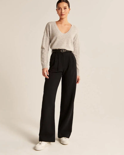 Women's Wide Flared Trousers Waisted Polyester