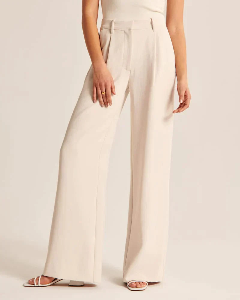 Women's Wide Flared Trousers Waisted Polyester