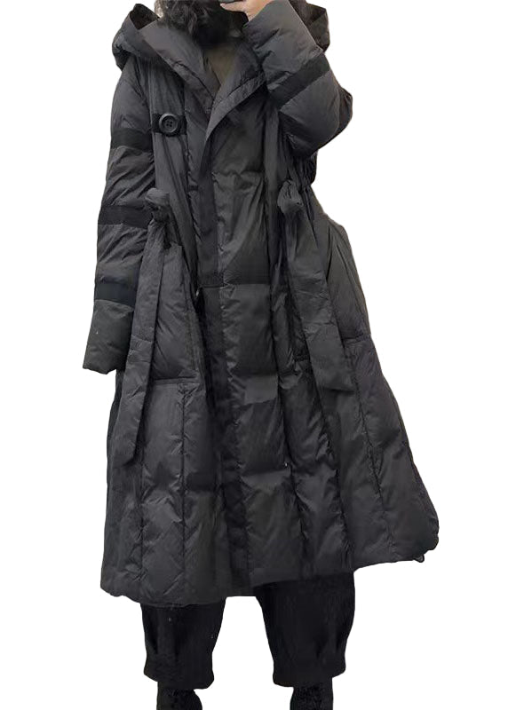 Women's Winter Down Jacket with Hood and Bow Belt