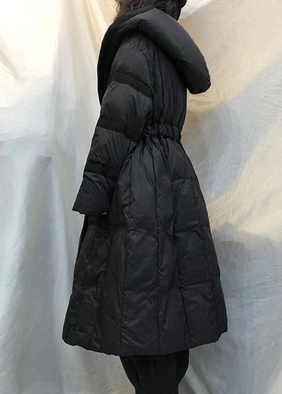 Women's Winter Down Jacket with Hood and Bow Belt