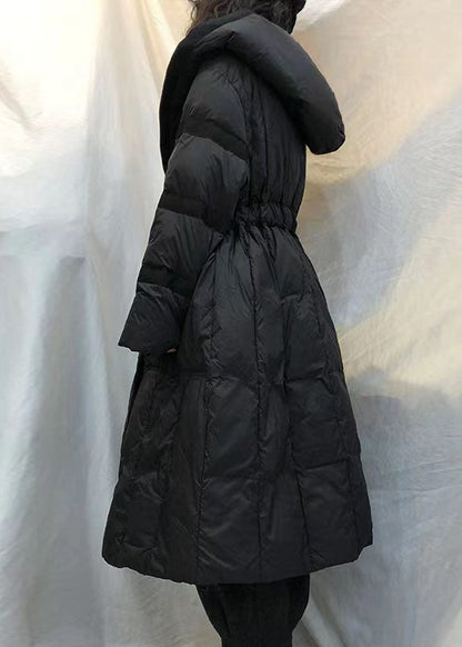 Women's Winter Down Jacket with Hood and Bow Belt